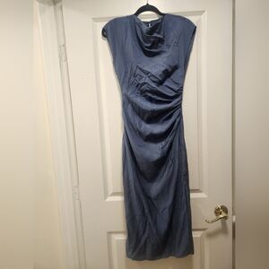 Mango Short Sleeve Blue Dress. business Casual, Transitional,layering Piece